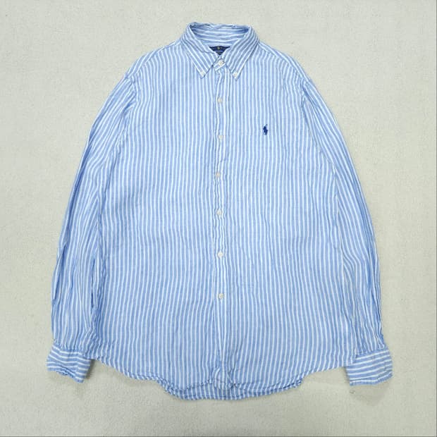 폴로 랄프 로렌 신형 스트라이프 린넨 셔츠 M