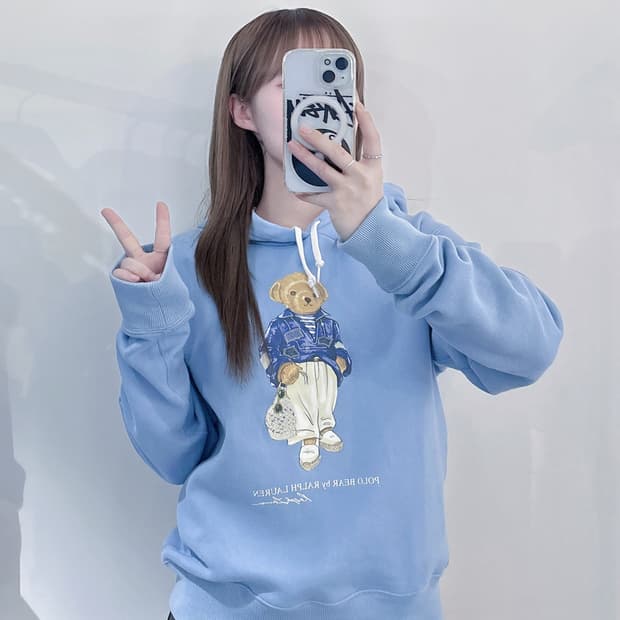 폴로랄프로렌 QR 베이비블루 테디베어 후드