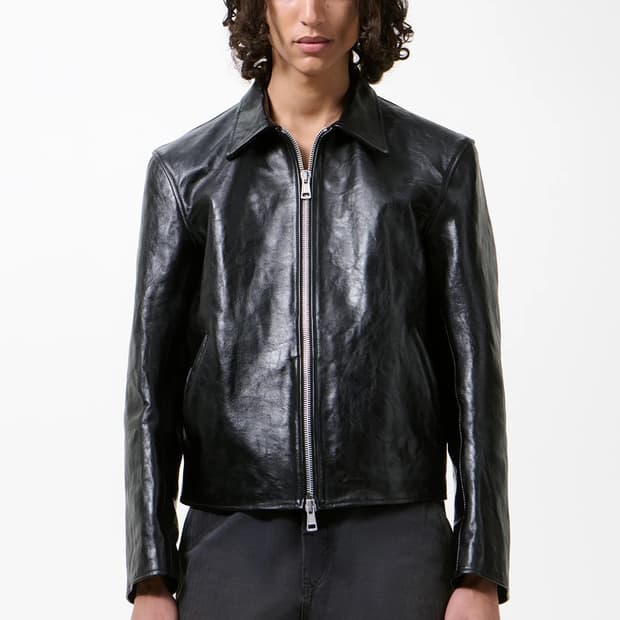 아워레가시 미니 자켓 탑 다이드 블랙 레더 52사이즈