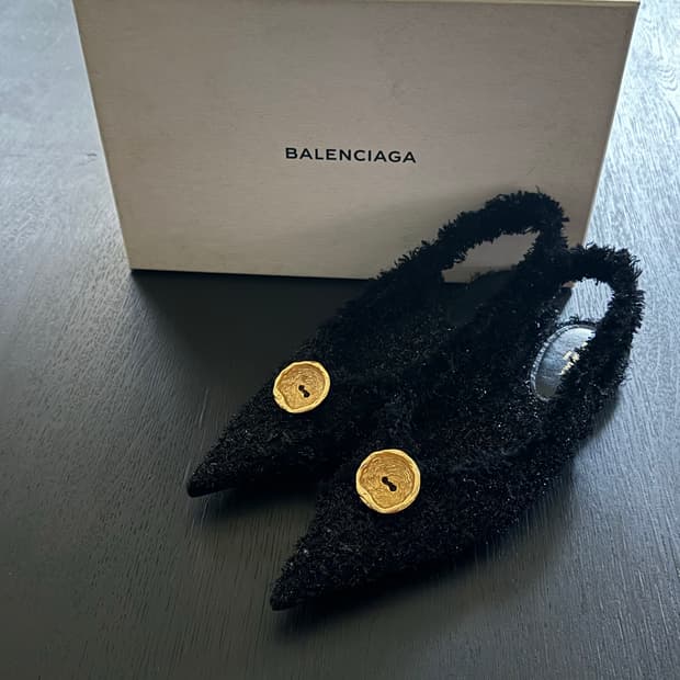 발렌시아가 스카파 트위드 루렉스 슬링백 플렛 36.5