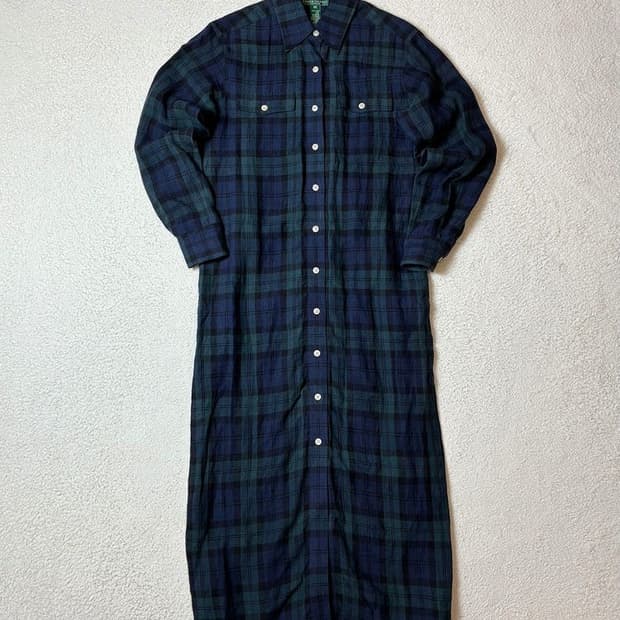 로렌 랄프로렌 100% 린넨 체크 롱 원피스 PN6993