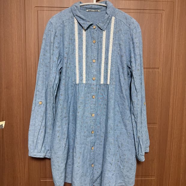 모리걸 하구미 일본 빈티지 스즈코 잔꽃무늬 레이스 데님 셔츠 원피스