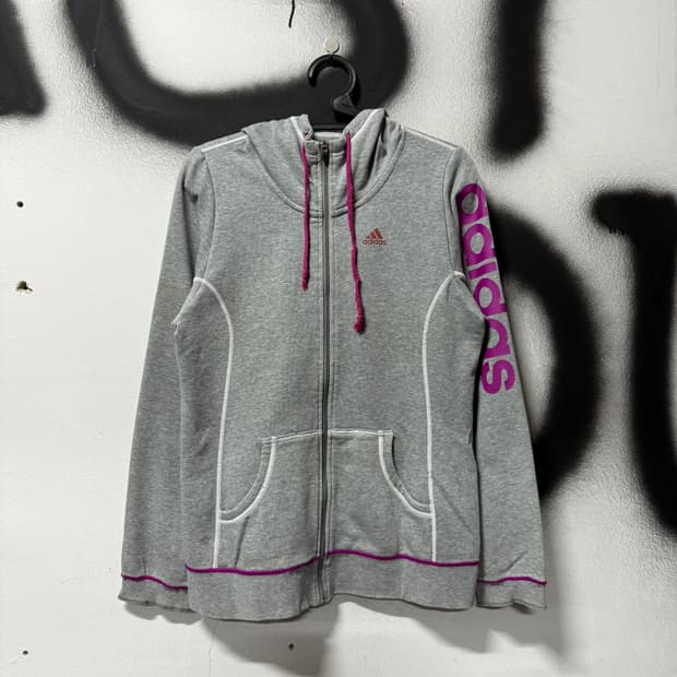 아디다스 00s 빅 프린팅 집업 후디 헤더 그레이