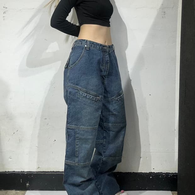 빈티지 90s MGT 더블니 와이드 힙합 데님 팬츠 올드스쿨 청바지 