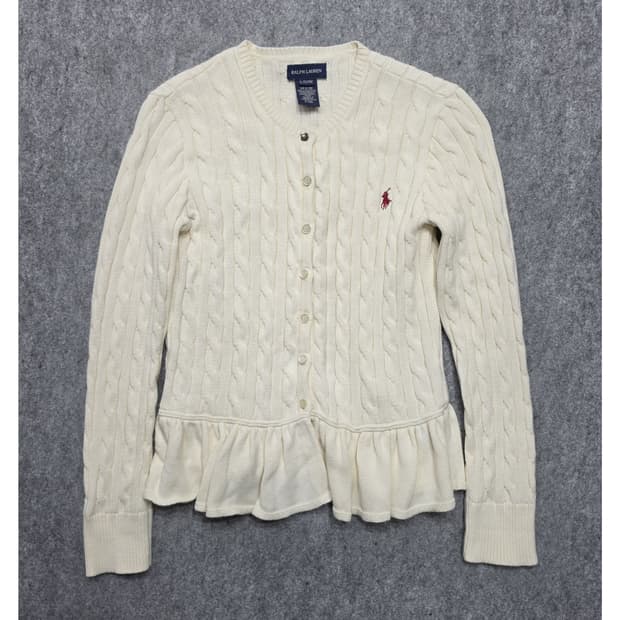 폴로 랄프로렌 케이블 페블럼 프릴 니트 가디건 걸즈 L