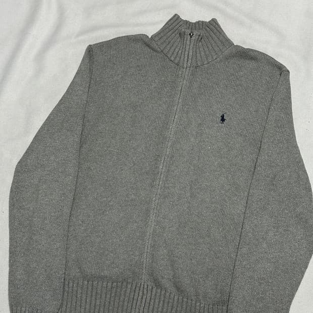 L 폴로랄프로렌 그레이 코튼 하프 니트집업