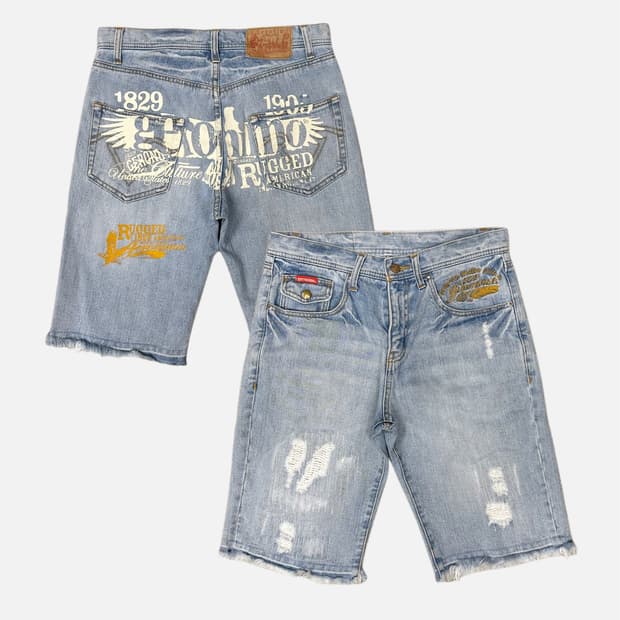 GERONIMO indian printing denim shorts