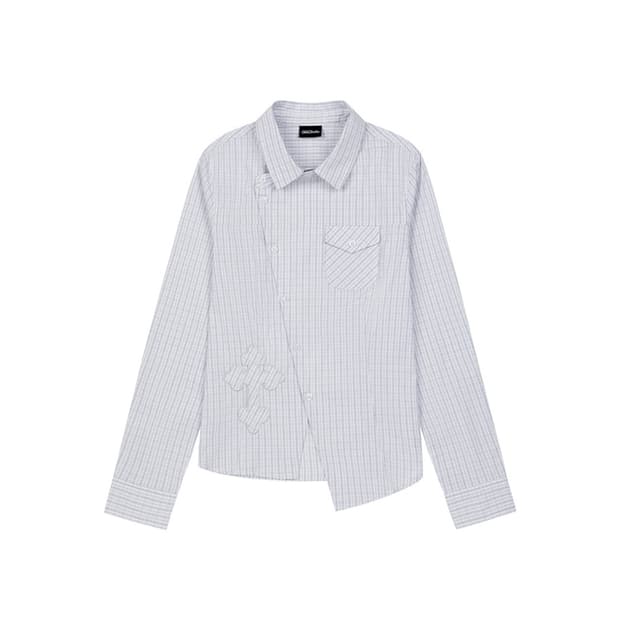 Oddstudio 크로스 아플리케 슬림핏 체크 셔츠 white