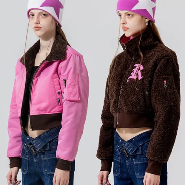 갸루깔 러닝하이 나일론-퍼 리버시블 집업 점퍼 [핑크/브라운]