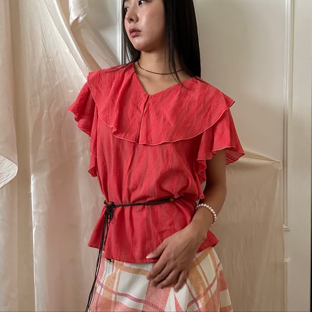 ruffle layered v-neck blouse