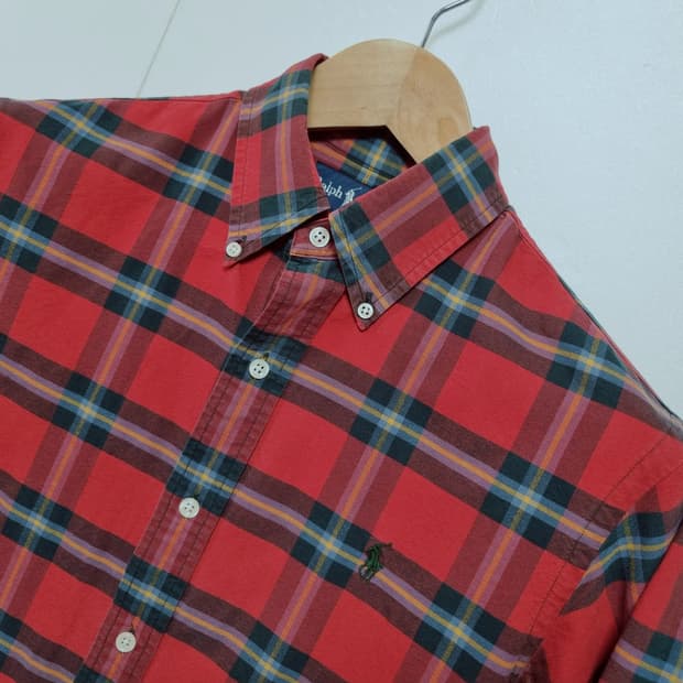 남성 빈티지 폴로 체크 긴팔 남방 셔츠