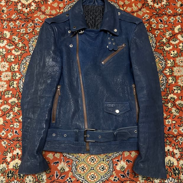 [L] Jpn 빈티지 네이비 램스킨 더블 라이더자켓