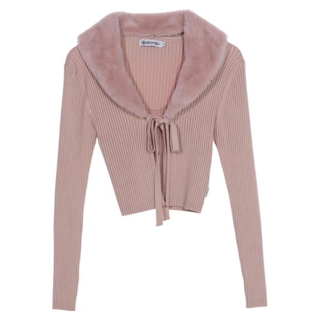 델리센트 핑크 퍼 숄 가디건