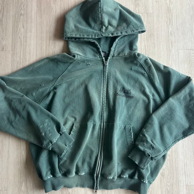 선데이오프클럽 뷰티 집업 후드 워시드 그린