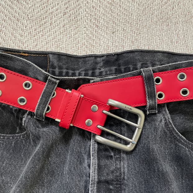 Levis 리바이스 더블 아일렛 실버버클 레더 벨트