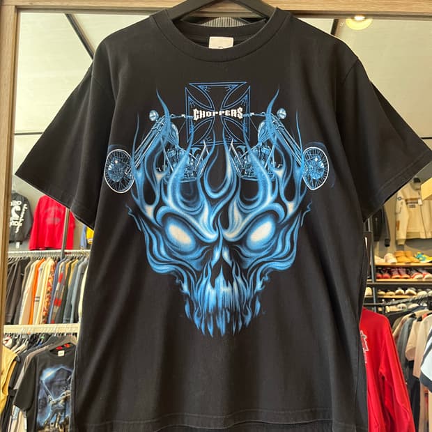 WEST COAST CHOPPERS 블랙 블루 바이크 스컬 초퍼 빅프린팅