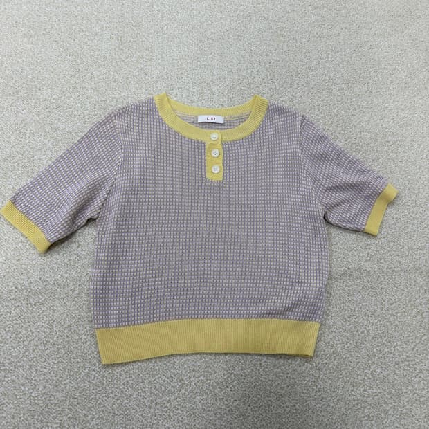 F 리스트 여성 트위드 단추 반팔 니트 0130T1