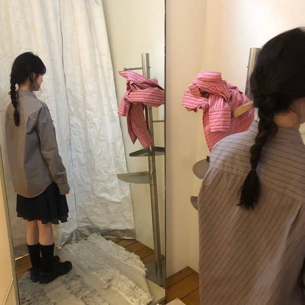 코이세이오 더블 셔링 스커트 네이비 1사이즈