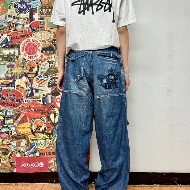 90s 요시유키 코니시 Ficce 올드스쿨 자수 대님팬츠 청바지 32