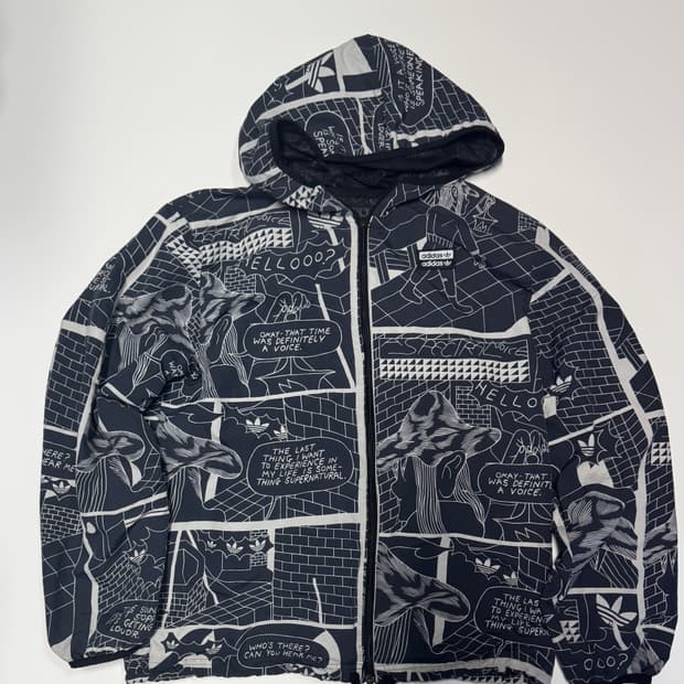 희귀!! 아디다스 카툰 그래픽 후드 나일론 바람막이 L