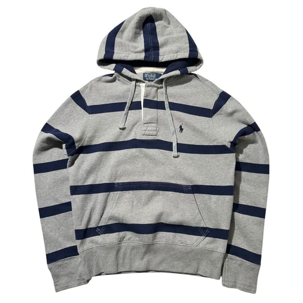 폴로 랄프로렌 스트라이프 럭비 하프버튼 후드