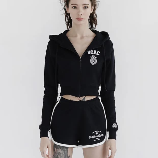 배드블러드 BCAC 엠블렘 슬림 후드 집업 네이비