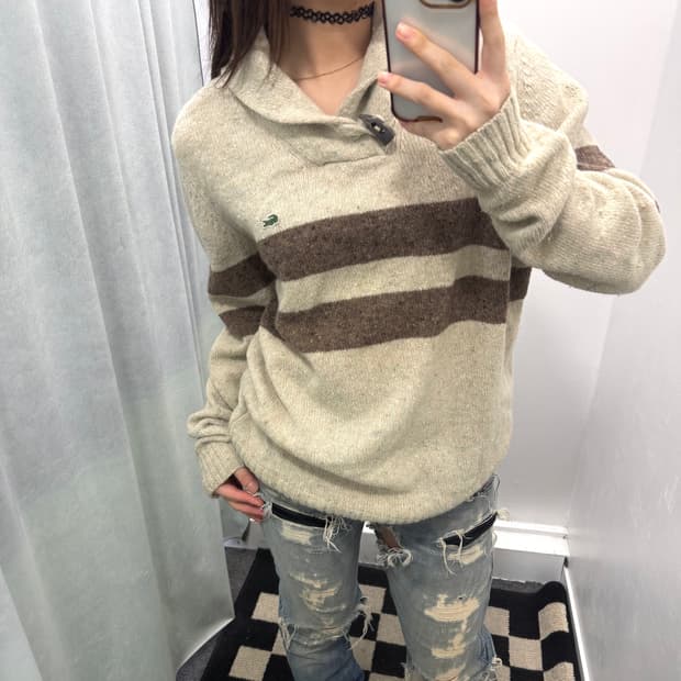 라코스테 베이지 숄카라 니트