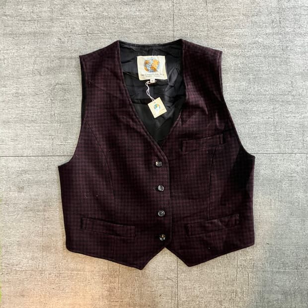 일본빈티지 Shimada 핀터깔y2k 긱시크 울베스트조끼 버건디