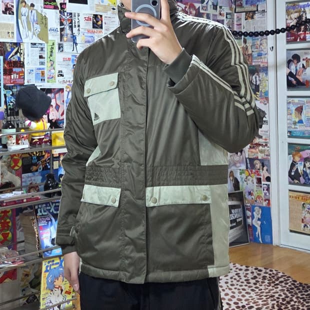 JPN 00'S 아디다스 올드스쿨 카키 패딩 점퍼