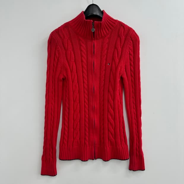 90 타미힐피거 y2k 여자 딱붙핏 니트 집업