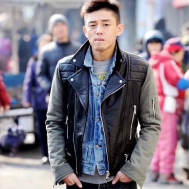 닐바렛 유아인 블랙 가죽 배색 라이더 자켓(M)