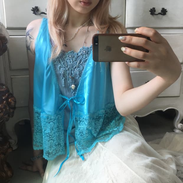 jpn vintage 하늘 쉬머 레이스 볼레로
