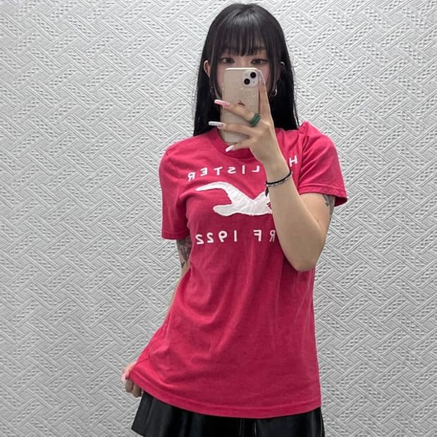 홀리스터 Y2K 레트로 00's 코랄레드 슬림핏 반팔티 M C13176