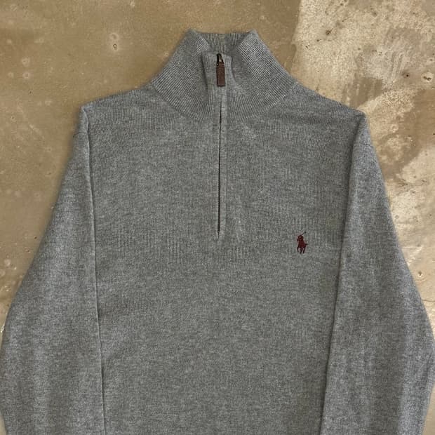 M 폴로랄프로렌 그레이 메리노 울 반집업 니트