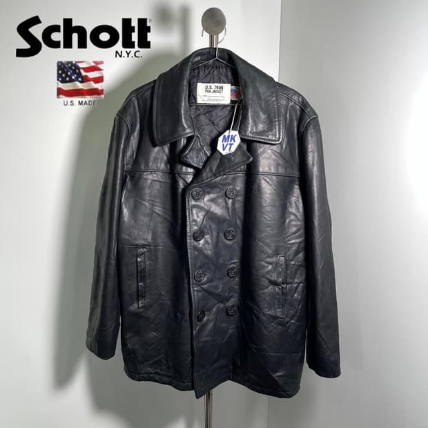 쇼트 레더 체스트 자수 로고 US NAVY 피코트