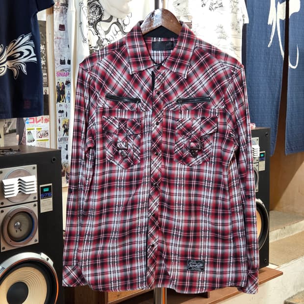 JPN  벨티드 포켓 레드 체크셔츠