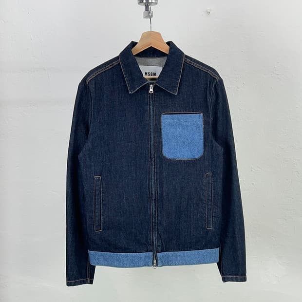 msgm 진청 배색 웰트 포켓 스티치 데님 풀집업 셔츠 자켓