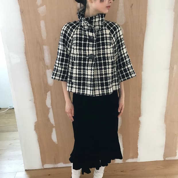 vintage check pattern button jacket