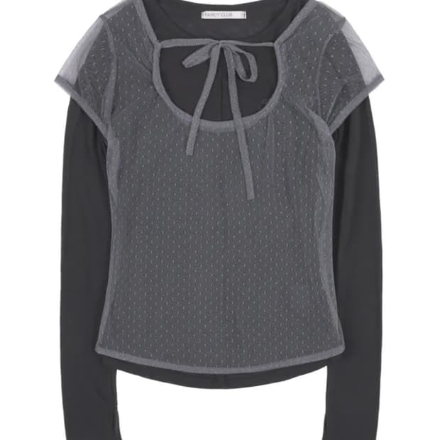 팬시클럽 도트 레이어드 롱슬리브 차콜