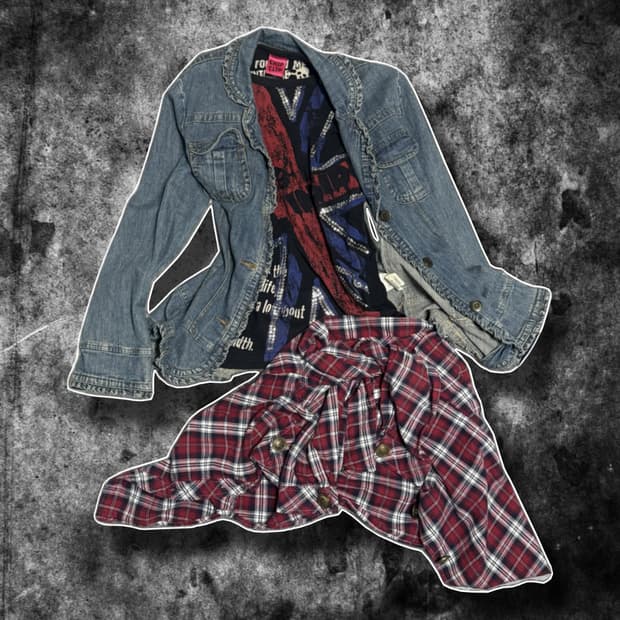 빈티지 코디 세트 y2k 펑크 청자켓 갸루