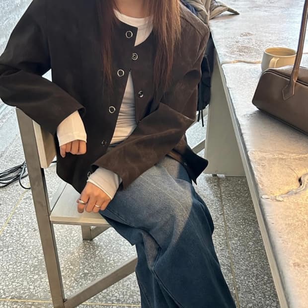 뮤로우 노카라 워싱 자켓 브라운 