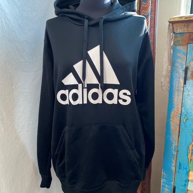 ADIDAS 블랙 후드맨투맨(M)