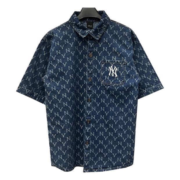 MLB 엠엘비 뉴욕 양키스 클래식 모노그램 반팔 데님 셔츠 L