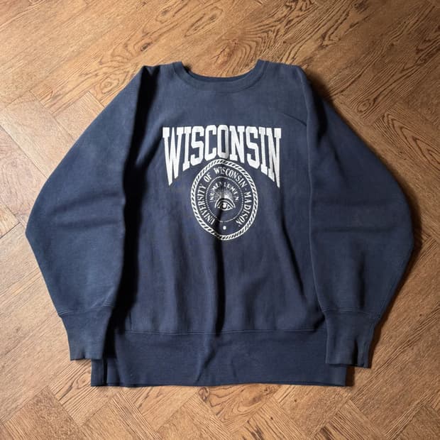 [L]80's 챔피온 리버스위브 USA Made 위스콘신 페이딩 스웻셔츠