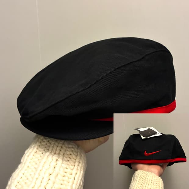 (M)90s 나이키 스포츠 코튼 빈티지 베레모 캡 모자 블랙레드