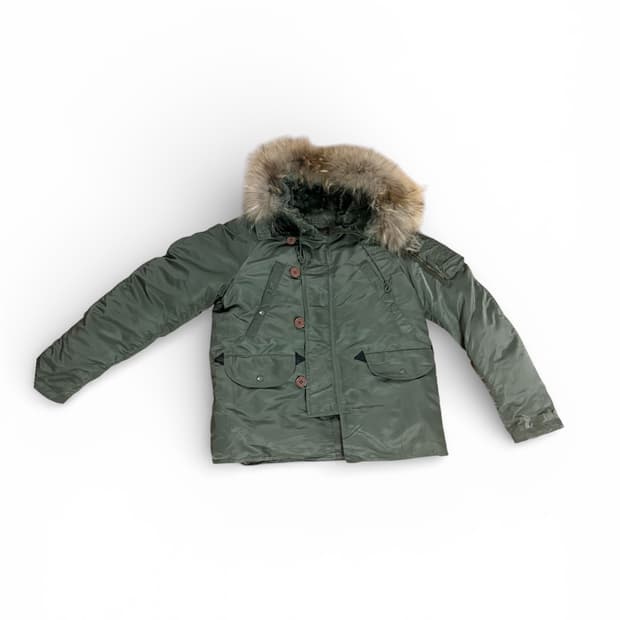 빈티지 무드 카키 퍼 패딩 점퍼