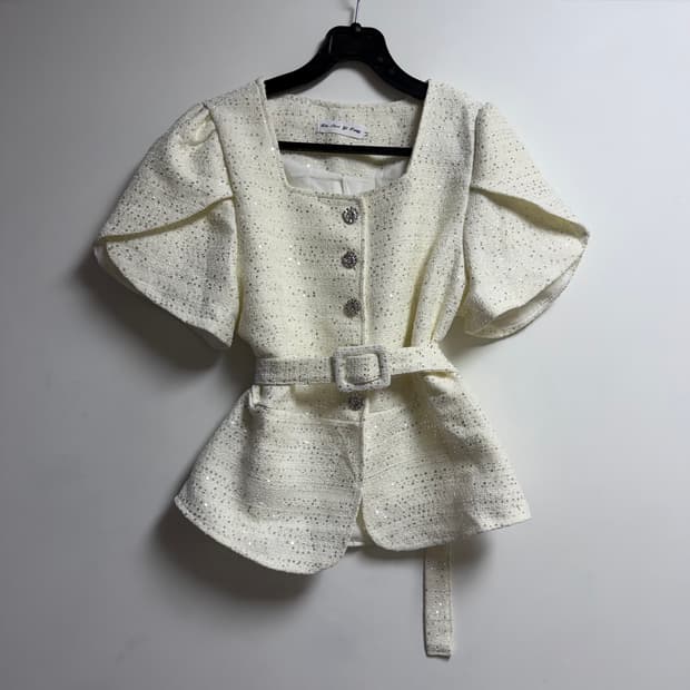 새상품 여자 아이보리 트위드 반팔자켓 (벨트포함)