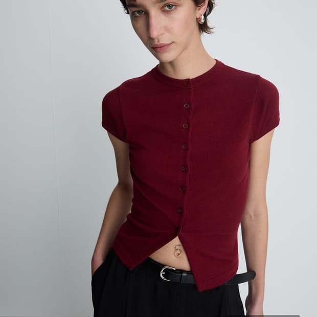 토니웩 SILK COTTON CAP SLEEVE CARDIGAN_ RED