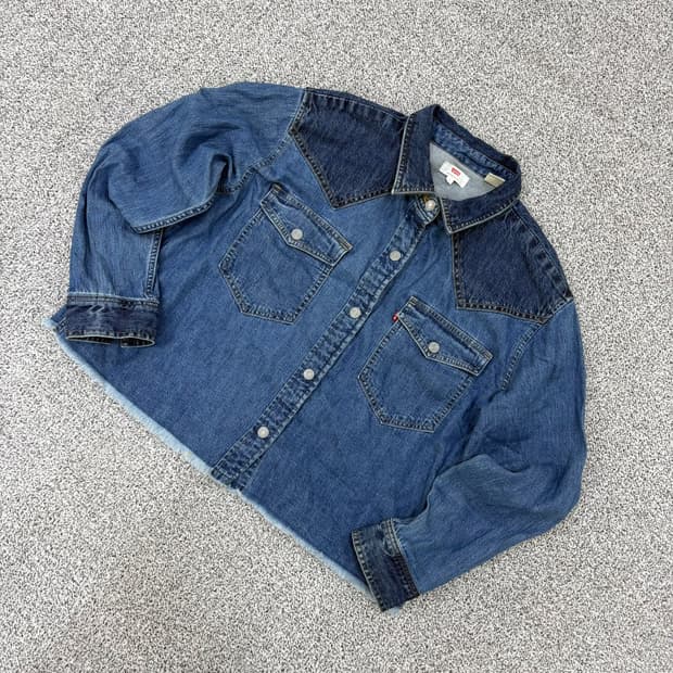 S 리바이스 여성 크롭 청 데님 셔츠 0407J