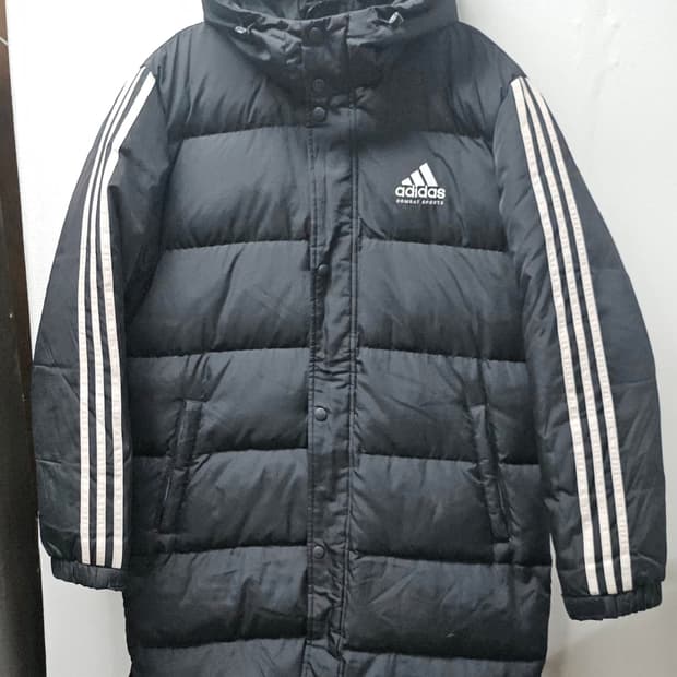 아디다스 3선 롱패딩 블랙